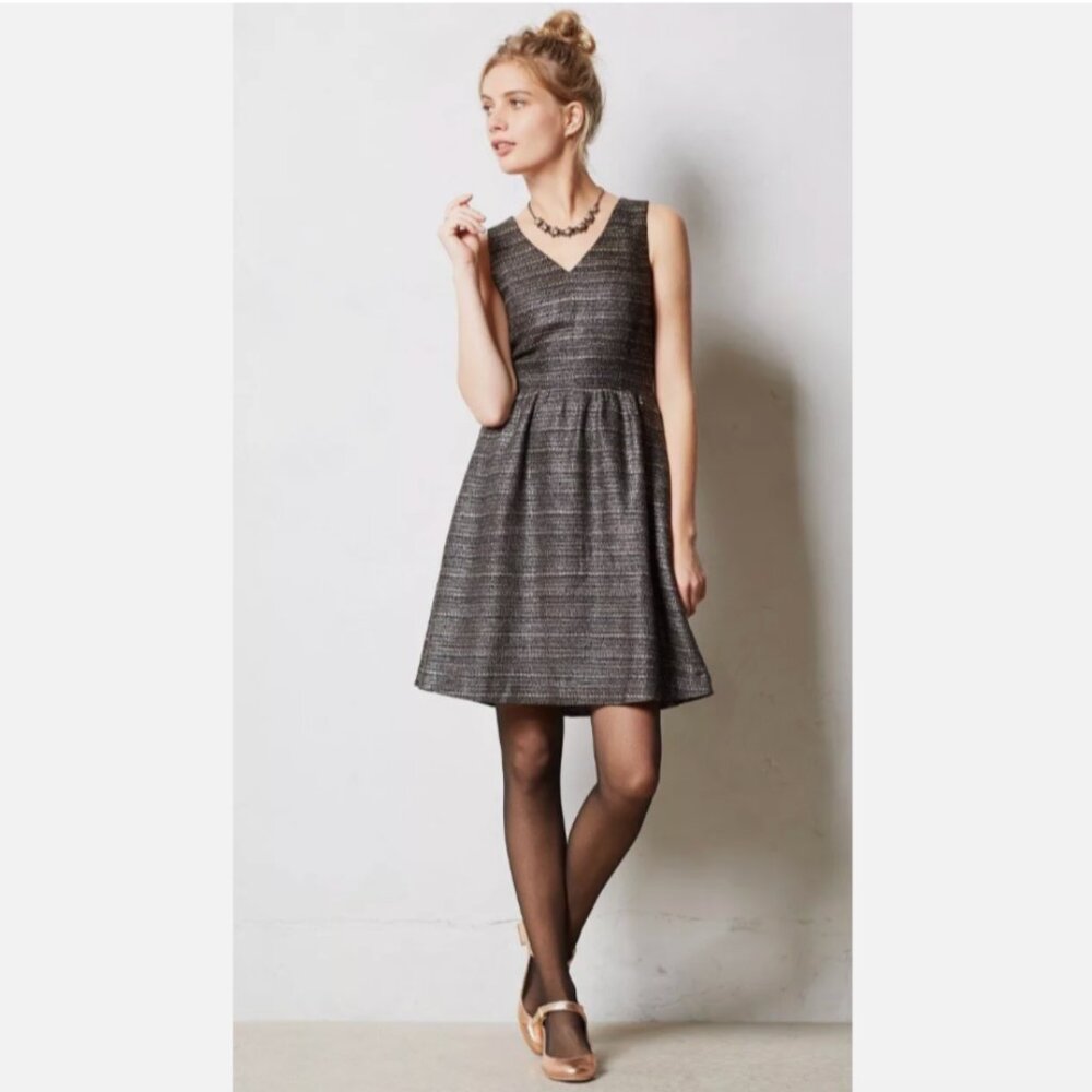 Moulinette Soeurs Dress NEW Anthropologie Tweed Metallic Black Sleeveless Size 4